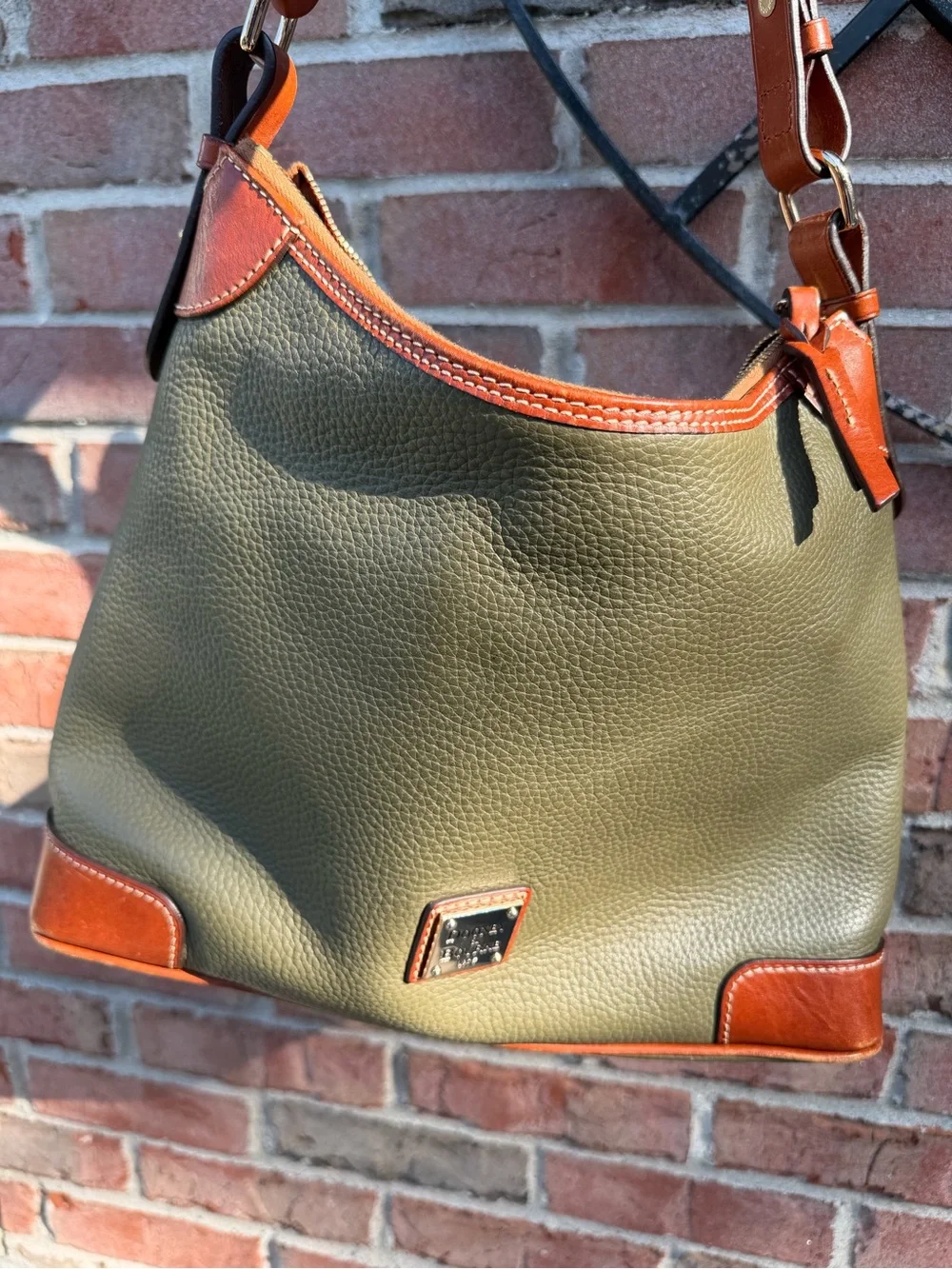 Dooney & Bourke Olive Green and Brown Leather Hobo